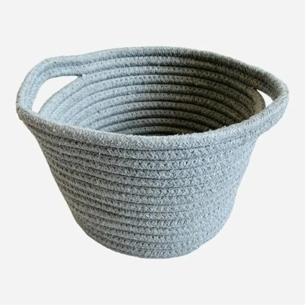 Small Round Rope Storage Basket w/ Handles Light Grey 9